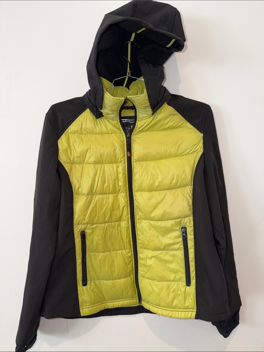 Halifax Traders Hooded Hybrid Sown Feather Puffer Jacket Green and Black Size XL